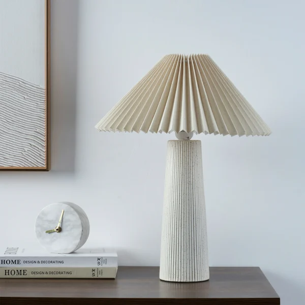 Home Decor Collection 18"in Ribbed Ceramic Table Lamp with Ivory Pleated Shade