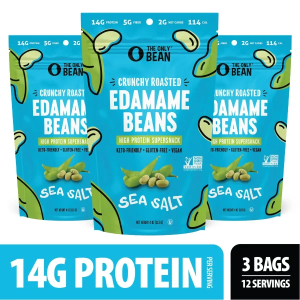 The Only Bean Crunchy Edamame Bean Snack, Vegetable Chips 4 oz 3 Pack